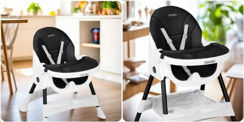 Krzesełko do Karmienia dla Dzieci Regulowane Fotelik 3w1 Tacka Czarne