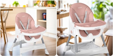 Krzesełko do Karmienia dla Dzieci Regulowane Fotelik 3w1 Tacka Różowe