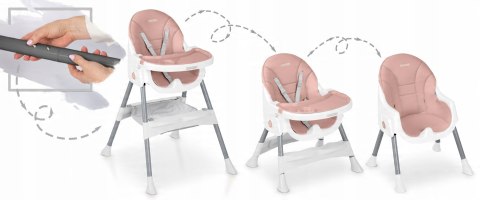 Krzesełko do Karmienia dla Dzieci Regulowane Fotelik 3w1 Tacka Różowe