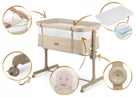 Łóżeczko Dziecięce Składane Turystyczne Niemowlęce Kółka 0-5m 9kg Beżowe