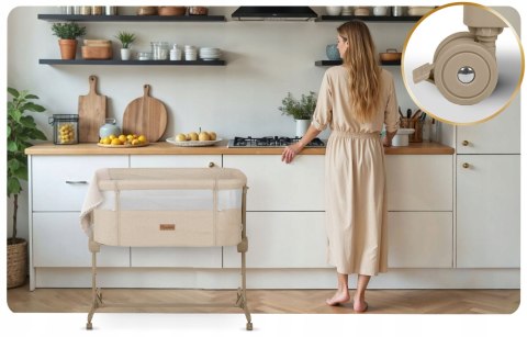 Łóżeczko Dziecięce Składane Turystyczne Niemowlęce Kółka 0-5m 9kg Beżowe