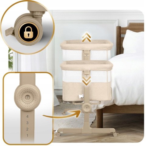 Łóżeczko Dziecięce Składane Turystyczne Niemowlęce Kółka 0-5m 9kg Beżowe