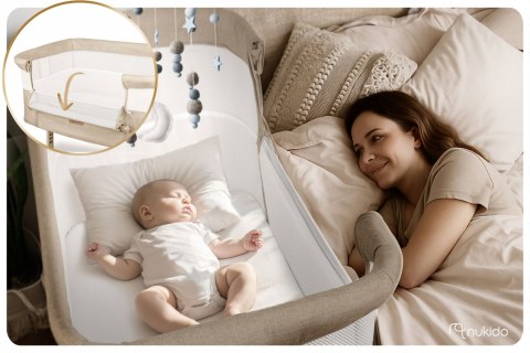 Łóżeczko Dziecięce Składane Turystyczne Niemowlęce Kółka 0-5m 9kg Beżowe