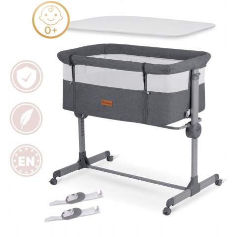 Łóżeczko Dziecięce Składane Turystyczne Niemowlęce Kółka 0-5m 9kg Szare