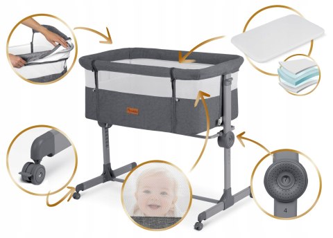 Łóżeczko Dziecięce Składane Turystyczne Niemowlęce Kółka 0-5m 9kg Szare