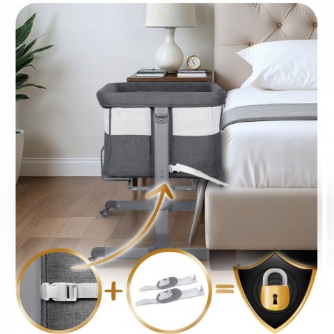 Łóżeczko Dziecięce Składane Turystyczne Niemowlęce Kółka 0-5m 9kg Szare