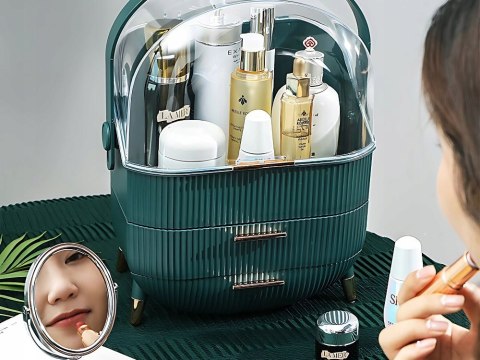ORGANIZER NA KOSMETYKI Z SZUFLADAMI KUFEREK POJEMNY DUŻY UCHWYT ELEGANCKI ORGANIZER NA KOSMETYKI Z SZUFLADAMI KUFEREK POJEMNY DUŻY UCHWYT ELEGANCKI