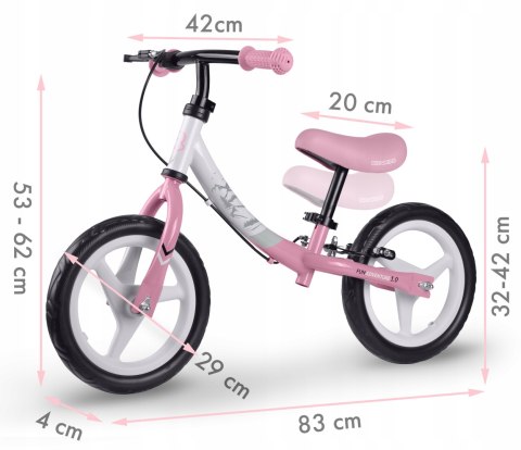 ROWEREK BIEGOWY DLA DZIECI LEKKI KOŁA EVA HAMULEC RÓŻOWY