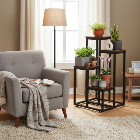 Stojący Kwietnik Stojak na Kwiaty Ozdoby 4 Poziomy Styl Loft Czarny Stojący Kwietnik Stojak na Kwiaty Ozdoby 4 Poziomy Styl Loft Czarny