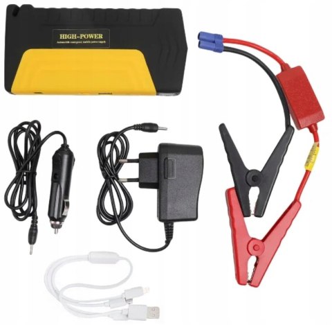 JUMP STARTER ROZRUCH BOOSTER POWERBANK LATARKA MŁOTEK KABLE ZESTAW 12800mAh