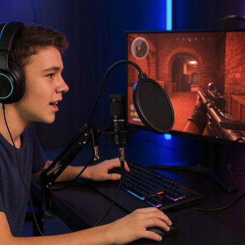 MIKROFON DO KOMPUTERA GAMINGOWY POJEMNOŚCIOWY STUDYJNY STATYW USB ZESTAW