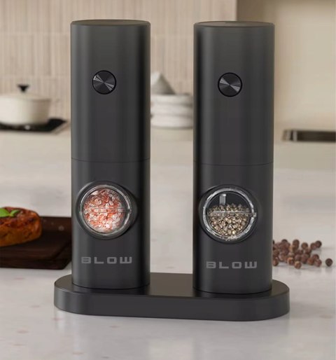 MŁYNEK DO PIEPRZU I SOLI PRZYPRAW ELEKTRYCZNY PODSTAWKA OKIENKO REGULACJA