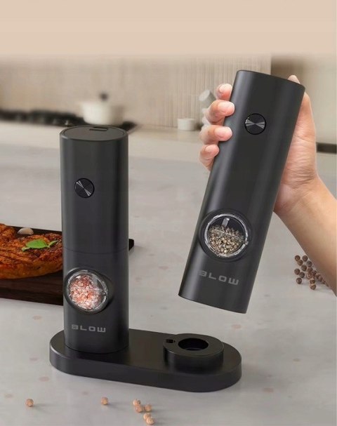 MŁYNEK DO PIEPRZU I SOLI PRZYPRAW ELEKTRYCZNY PODSTAWKA OKIENKO REGULACJA