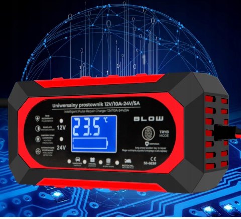 MOCNY PROSTOWNIK SAMOCHODOWY AUTOMATYCZNY NAPRAWA AKUMULATORÓW 24V 12V 10A