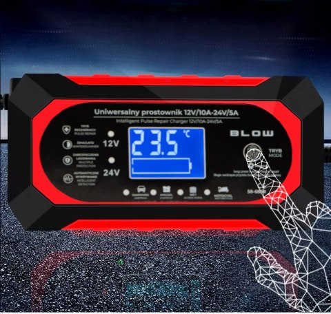 MOCNY PROSTOWNIK SAMOCHODOWY AUTOMATYCZNY NAPRAWA AKUMULATORÓW 24V 12V 10A