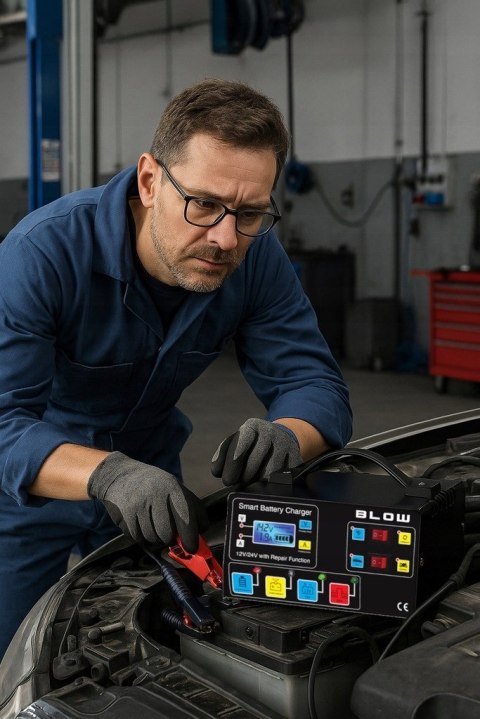 PROSTOWNIK SAMOCHODOWY AUTOMATYCZNY Z FUNKCJĄ NAPRAWY AKUMULATORÓW 12V 24V