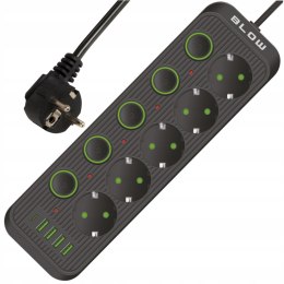 PRZEDŁUŻACZ 4x USB 5 GNIAZD 3m USB ŁADOWARKA TYP-C CZARNY LISTWA ZASILAJĄCA