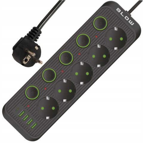 PRZEDŁUŻACZ 4x USB 5 GNIAZD 3m USB ŁADOWARKA TYP-C CZARNY LISTWA ZASILAJĄCA