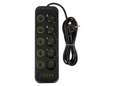 PRZEDŁUŻACZ 4x USB 5 GNIAZD 3m USB ŁADOWARKA TYP-C CZARNY LISTWA ZASILAJĄCA