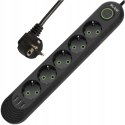 PRZEDŁUŻACZ LISTWA ZASILAJĄCA WŁĄCZNIK 3x USB 5 GNIAZD 5m UZIEMIENIE CZARNY
