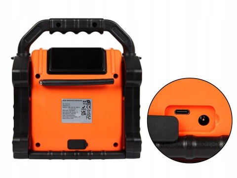 RADIO BUDOWLANE FM 20W RMS BLUETOOTH 5.1 POWERBANK USB-C AUX LED IP55