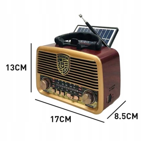 RADIO KUCHENNE PRZENOŚNE RETRO NA BATERIE SOLARNE BLUETOOTH ANTENA UCHWYT