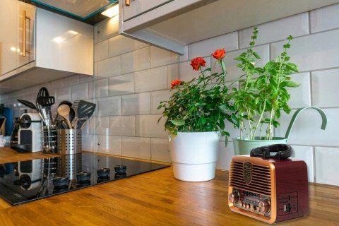RADIO KUCHENNE PRZENOŚNE RETRO NA BATERIE SOLARNE BLUETOOTH ANTENA UCHWYT
