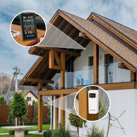 STACJA POGODY BEZPRZEWODOWA POGODOWA TERMOMETR HIGROMETR BAROMETR ZEGAR LED