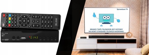 TUNER DEKODER DVB-T2 TV NAZIEMNEJ H.265 HEVC FULL HD USB HDMI PILOT BATERIE