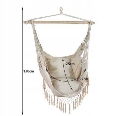Fotel Wiszący Krzesło Brazylijskie Huśtawka Hamak Ogrodowy Poduszki Beżowe