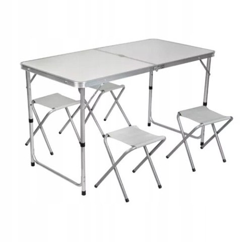 Zestaw Turystyczny Kempingowy 5w1 Składany Stół 120cm 4 Krzesła