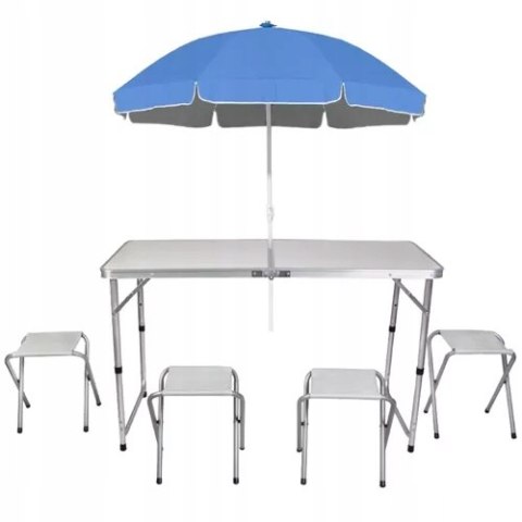 Zestaw Turystyczny Kempingowy 5w1 Składany Stół 120cm 4 Krzesła