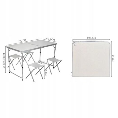 Zestaw Turystyczny Kempingowy 5w1 Składany Stół 120cm 4 Krzesła